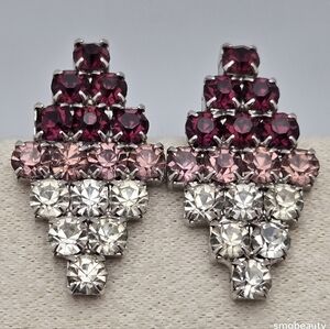 Diamond Rhinestone Stud Earrings Sparkly Purple Pink Clear Vintage Jewelry